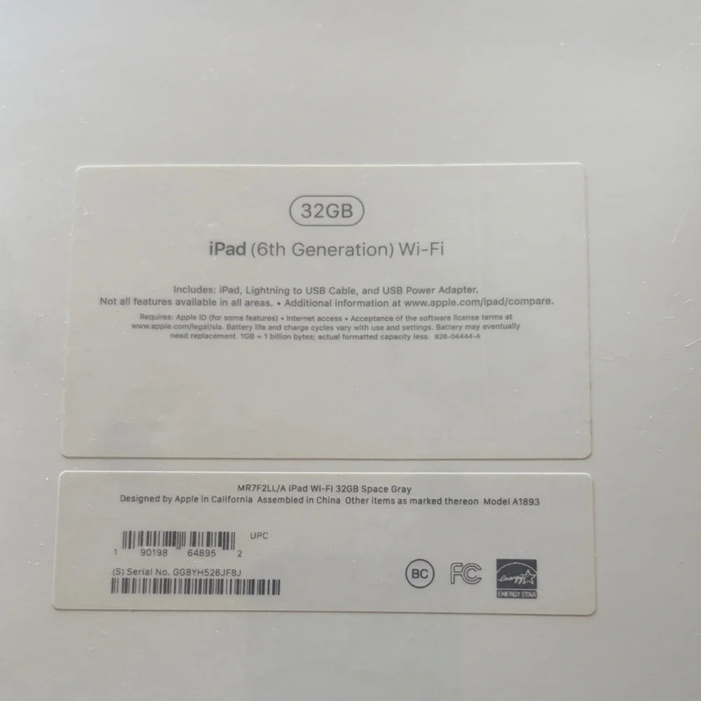 Apple iPad (6th Generation) Wi‑Fi 32GB - White/Gray Packaging-New in Box